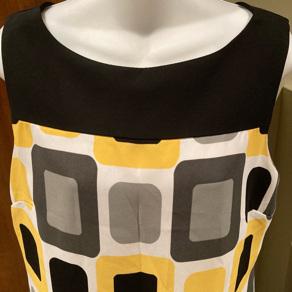 DRESS BARN Geometric Sleeveless Dress in Black, Yellow, and Gray